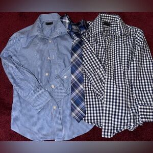 Boys youth Crewcuts button down dress shirts 6/7 thompson check blue tie plaid